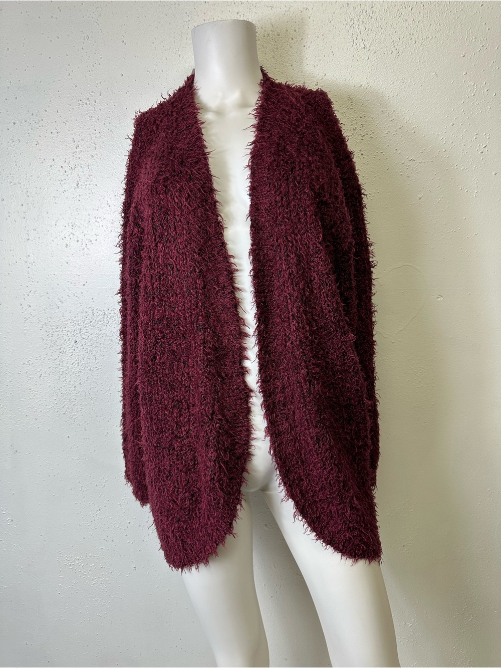 Kensie Open-Front Fuzzy Cardigan in Burgundy